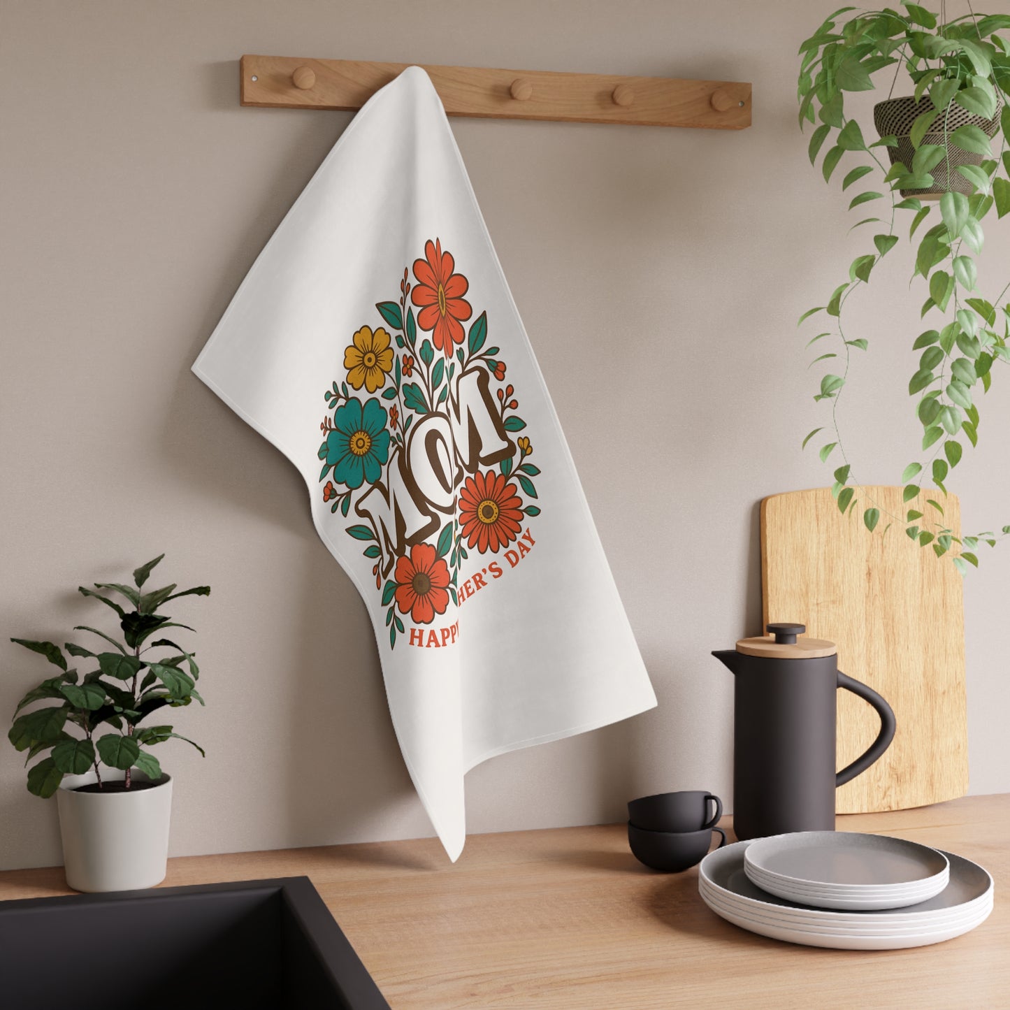 Retro Flowers for Mom, Cotton Tea Towel