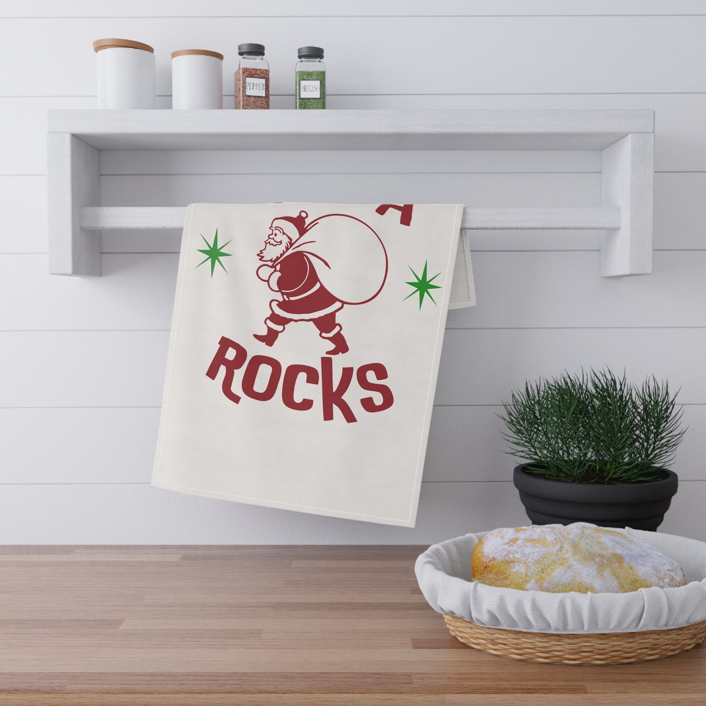 Santa Rocks Cotton Twill Tea Towel