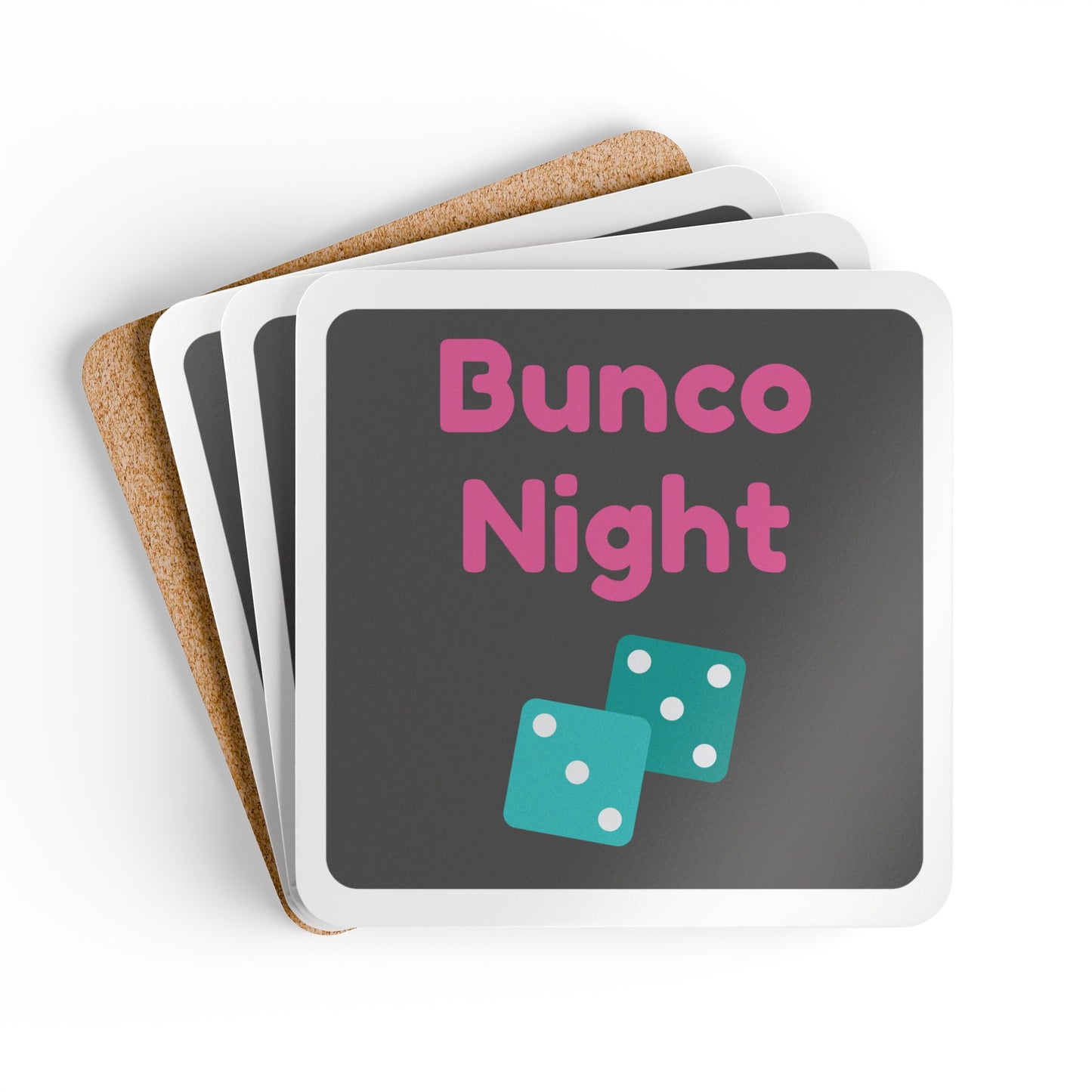 Bunco Night Corkwood Coaster Set of 4 - Perfect for Game Night Gatherings