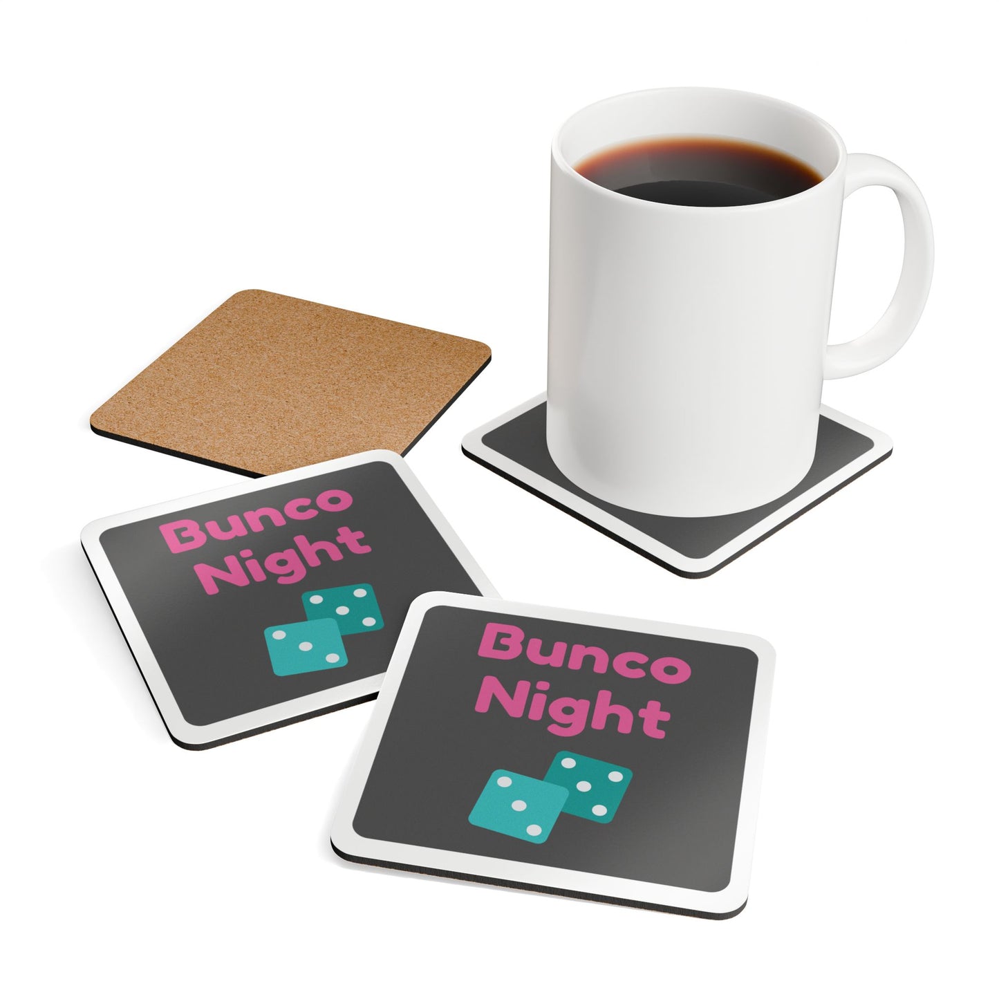 Bunco Night Corkwood Coaster Set of 4 - Perfect for Game Night Gatherings