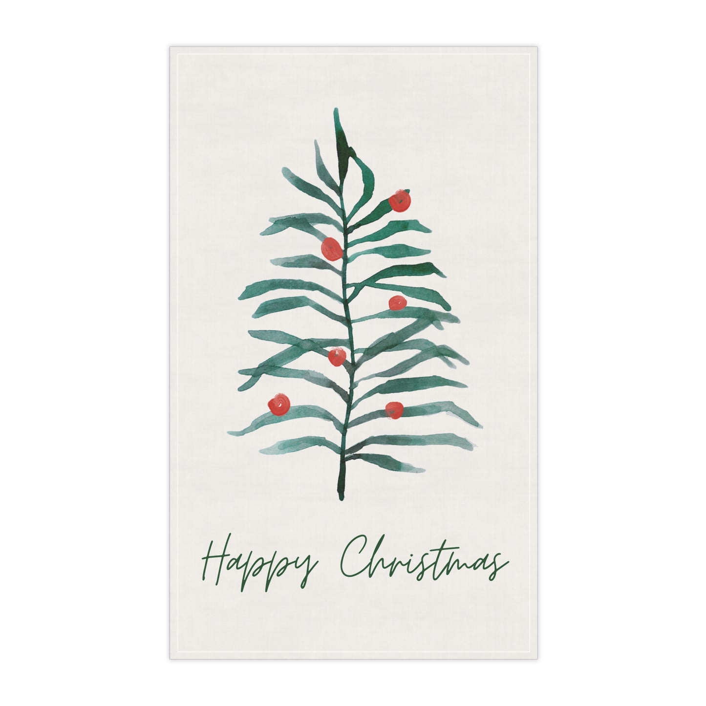 Happy Christmas Watercolors Cotton Twill Tea Towel